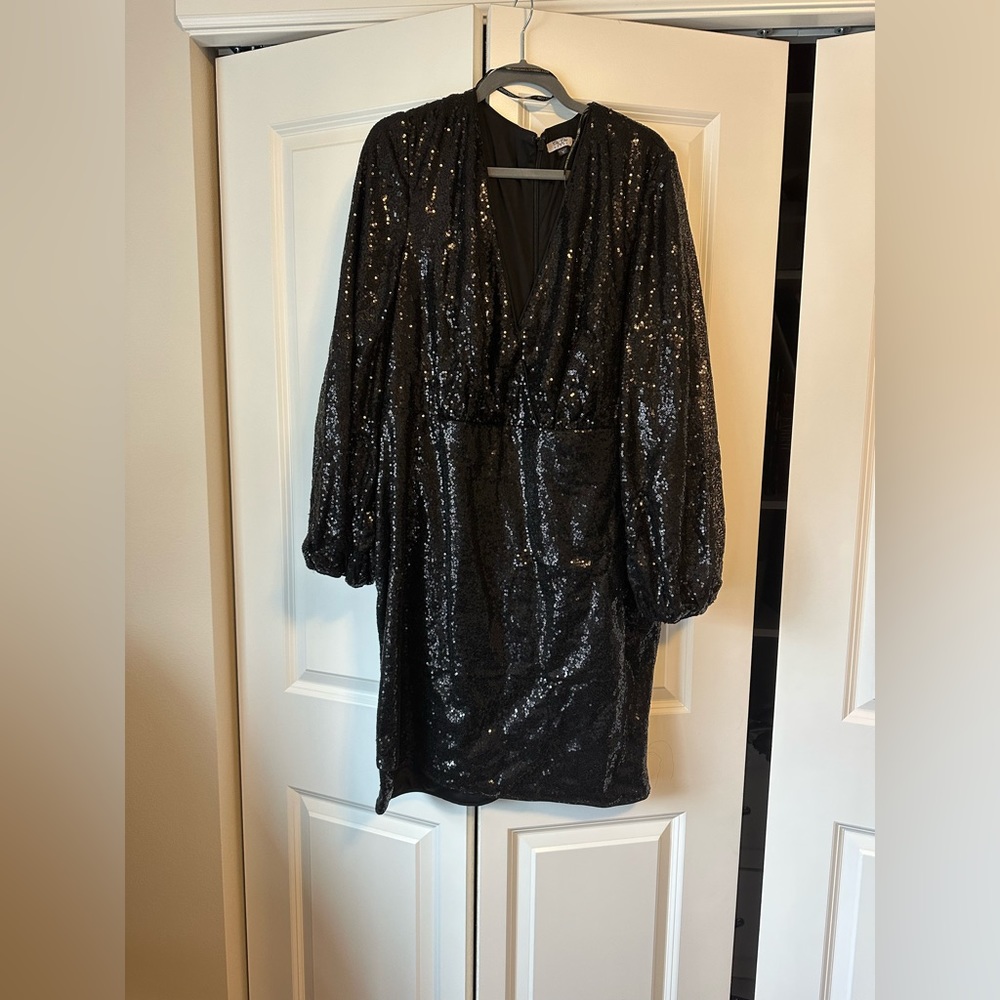 Black Sequin Wrap Dress